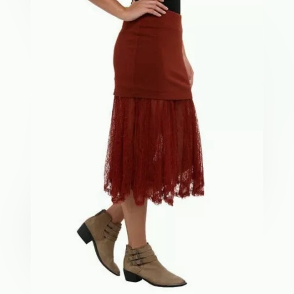 NWT Free People Two For One Sheer Lace Bottom Skirt-Red Rust - Picture 2 of 12
